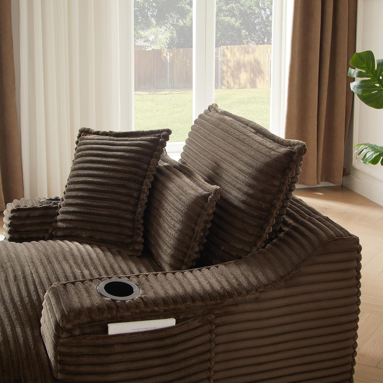 47.24" Oversized Chaise Lounge Chair, Deep Seat Upholstered Cozy Cloud Couch, Modern Corduroy Floor Sleeper Sofa Bed, Reading Chair for Living Room, Bedroom, Apartment, Office, Indoor, Brown