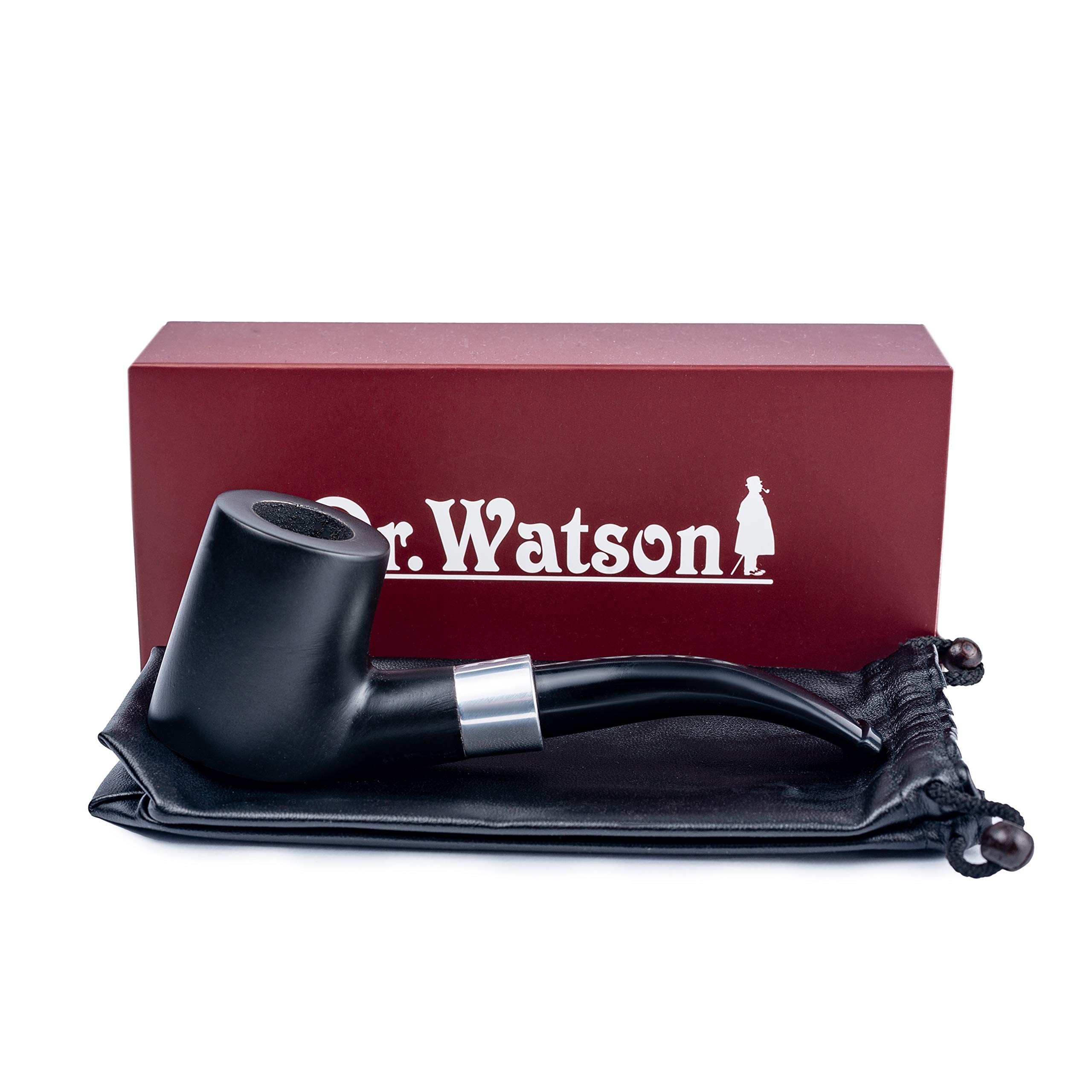 Dr. Watson - Tabakpfeife, klassische Kirschenholzform, handgefertigt aus Ahornholz, passend für 9mm Filter (Schwarz)