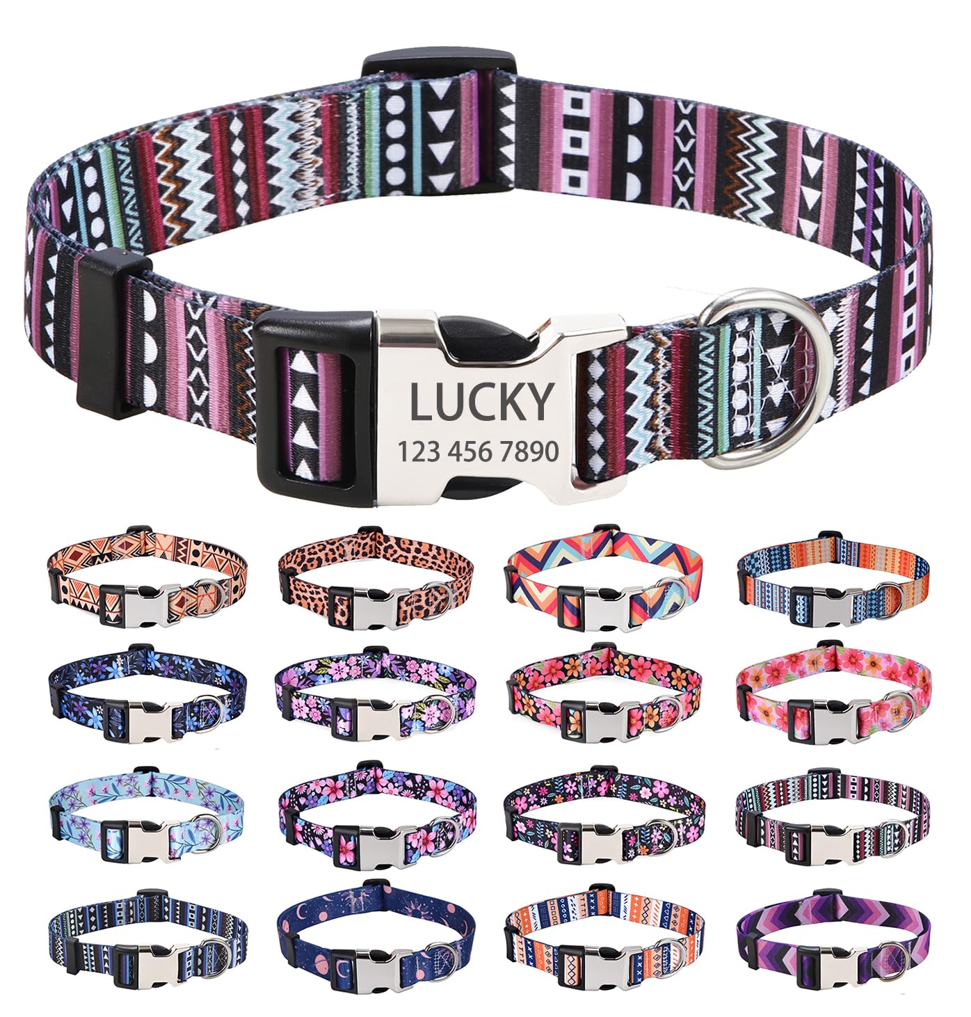 HQYDDMI Personalized Dog Collar for Small Puppy Dogs - Custom Dog Collar with Name and Phone Number - Floral Dog Collar for Male Female Boy Girl Puppy Dogs(Bohemia Purple,XS) — image 1