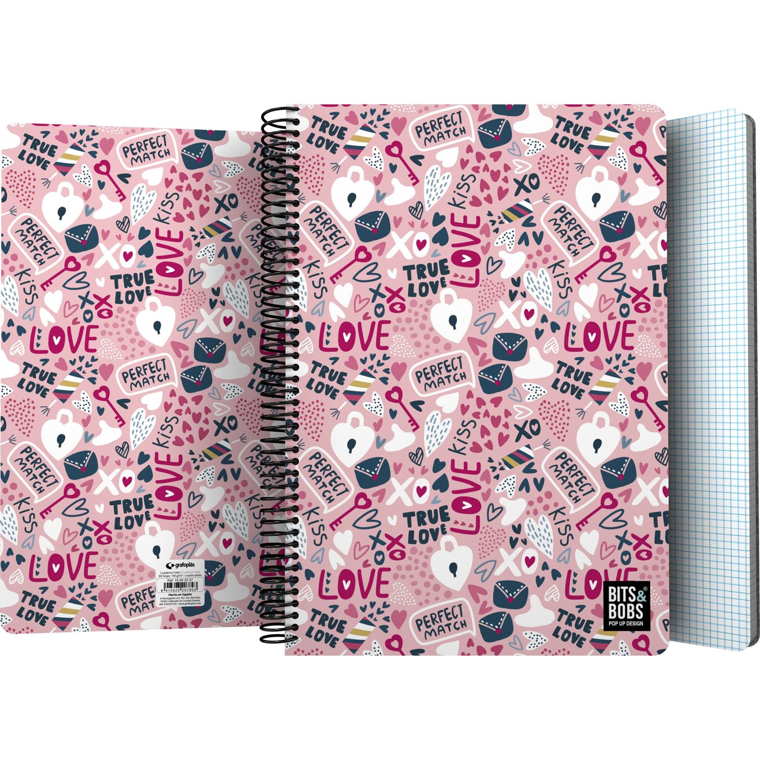 Cahier scolaire format folio Grafoplas Bits&Bobs True Love à spirale - 2