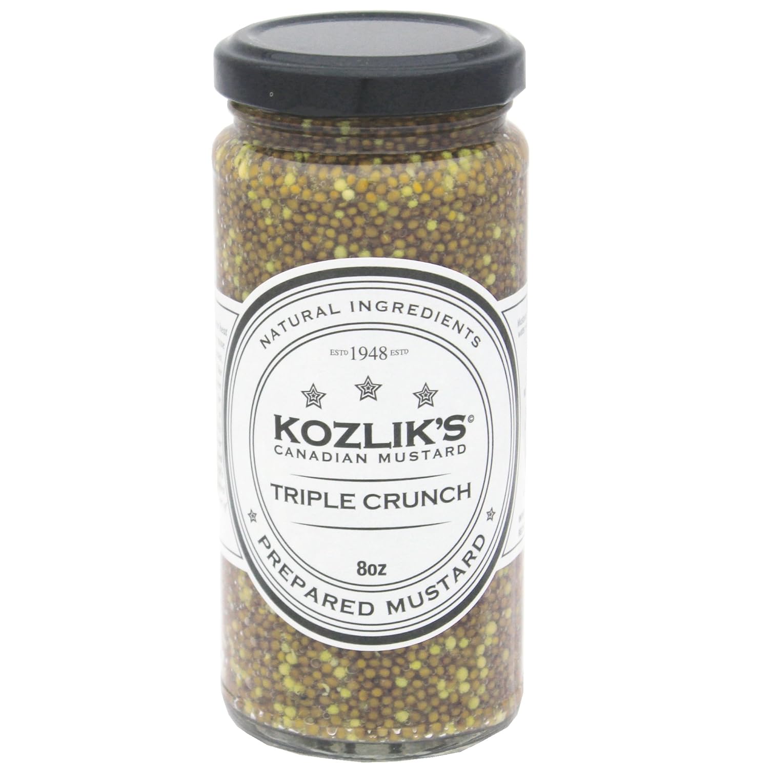 Kozliks Triple Crunch Mustard, Pack of 6 of 8 oz Glass Jars Each, Caviar-Like Texture, Gourmet, Non-GMO, Kosher, Gluten-Free