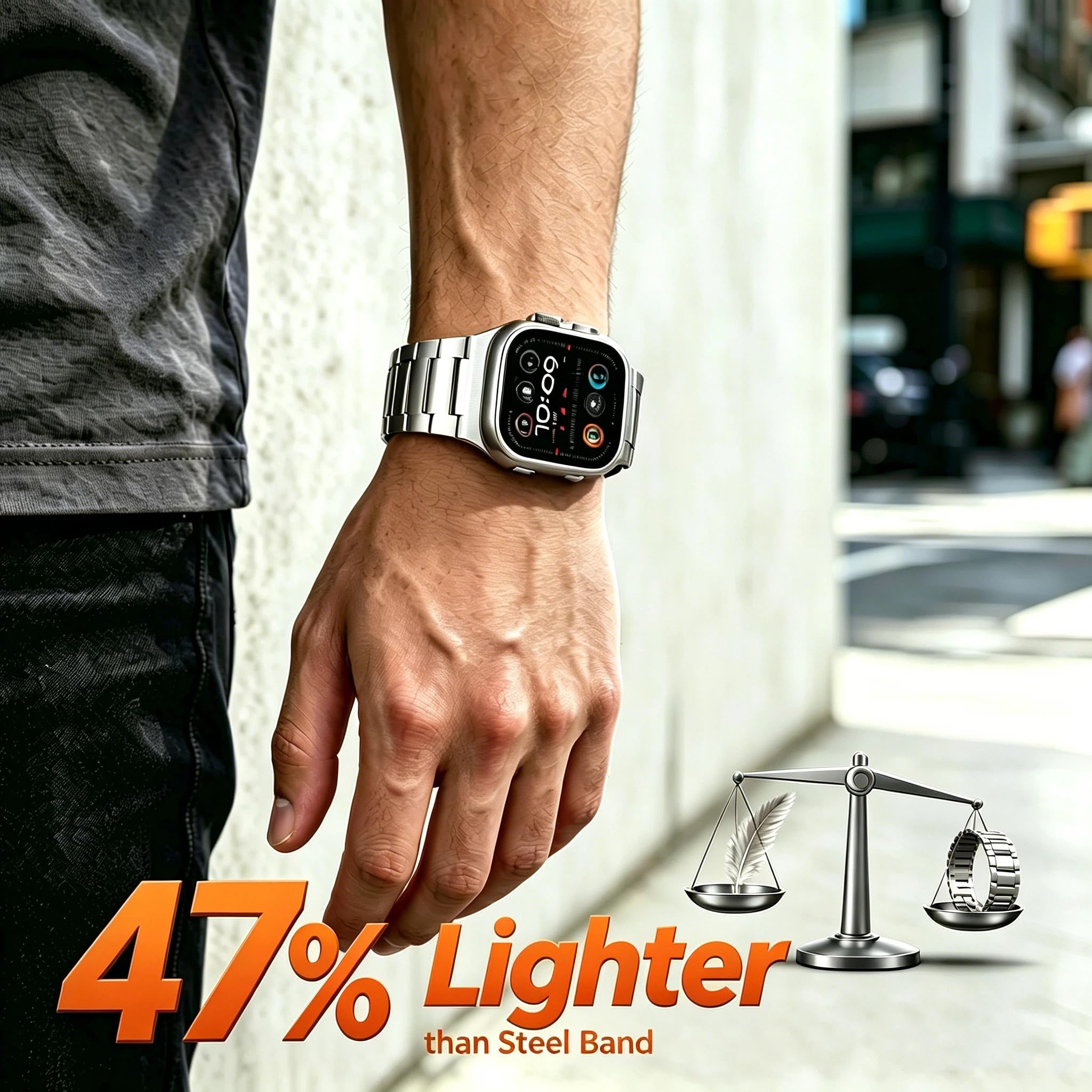 i-Boruly Bracelet en titane pur pour Apple Watch Ultra 3/2/1 (49 mm), Series 11 10 9 8 7 6 5 4 SE (46/45/44 mm) – Bracelet en métal léger imperméable avec outil de réglage, design professionnel