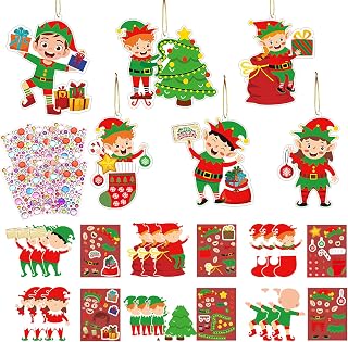 24 Pack Christmas Elf Ornament Crafts DIY Elf Hanging Decorations Make Your Own Christmas Craft with Xmas Craft Stickers for Winter Holiday Xmas Party Supplies Home Class Activities