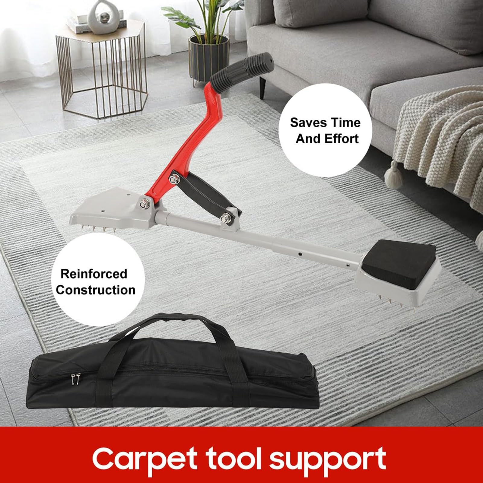 Tendeur De Moquette Sans Genou Avec PoignéE TéLescopique Et Base RembourréE,Kit D'Outils Pour La Pose De Moquette Pour Les Projets De RevêTement De Sol à Domicile Et à L'HôTel