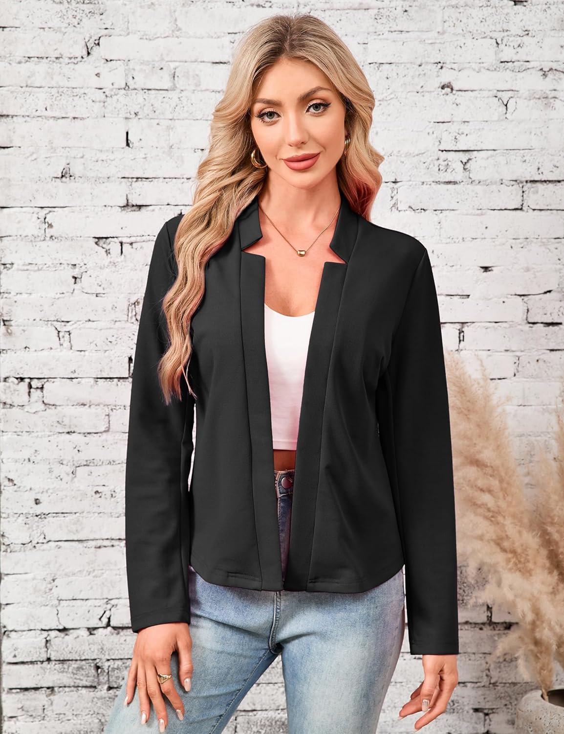 Yesfashion Womens Blazers Long Sleeve Open Front Slim-Fit Lightweight Business Casual Suit Jacket - Image 2