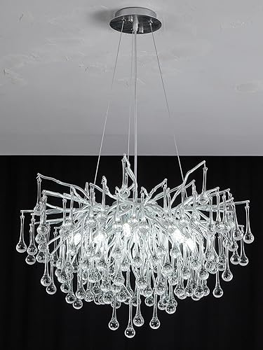 Miniatura 104 de Candelabro moderno de ramas de árbol de cristal, color negro, 40 pulgadas, Art Deco Rectángulo Lineal con gotas de lluvia para interiores, comedor