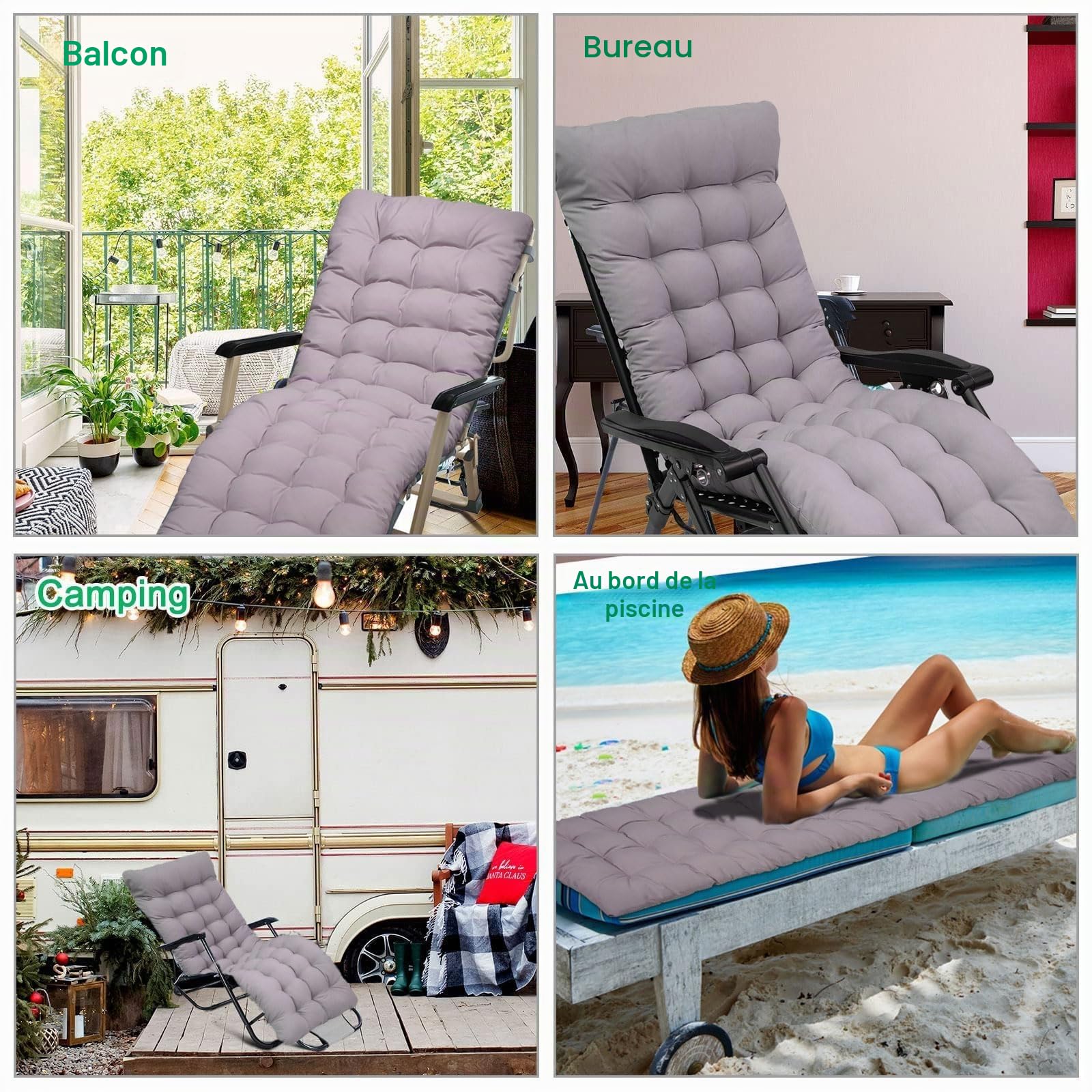 Coussin de Chaise Longue, épaissir Bain de Soleil,Coussin Transat Jardin intérieur extérieur Antidérapante Avec boucle, Matelas Bain de Soleil pour Jardin, terrasse, Balcon, Voyage Vacances (A)