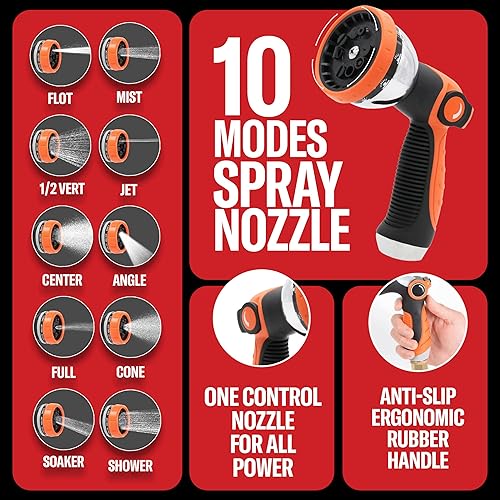 Miniatura 4 de Best - Juego de manguera de jardín de metal de 50 pies, acero inoxidable 316 duradero sin torceduras, boquilla de pulverización y gancho de 10 vías,