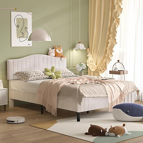 Miniatura 29 de VECELO Base de cama individual tapizada con cabecera de tela de peluche ajustable en altura, listones de madera fuertes que soportan 7.9 pulgadas