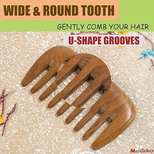 Miniatura 5 de Moreinday Peine de madera con bolsillo pequeño peine de dientes anchos peine desenredante de sándalo para cabello para hombres y mujeres