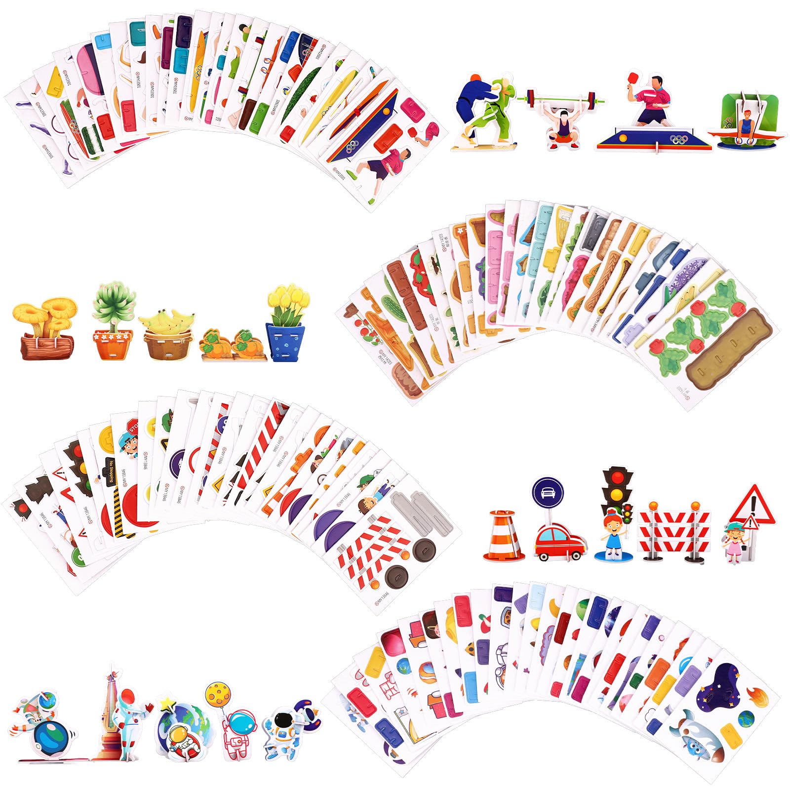 100Pcs 3D Cartoon Puzzle, Kids Educational DIY Craft Toy, Astronaut Athlete Vegetable Plant Transport Themes, Safe Paper Jigsaw, Holiday Birthday Gift for Boys Girls Toddlers