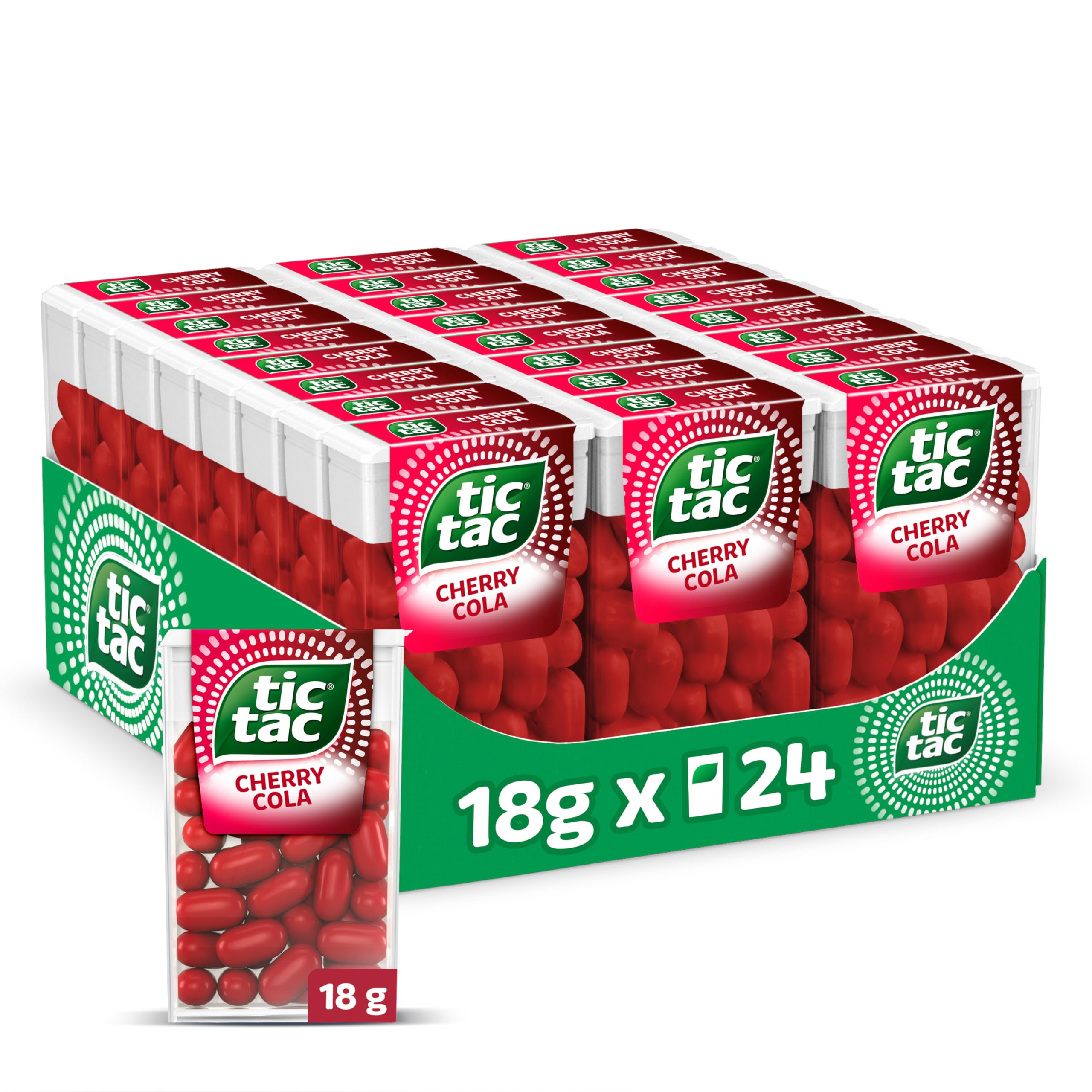 Tic Tac Mixers Cherry Cola Mints Sweets, Mints, Party Bag Fillers, On the Go Refreshment, Bulk Box of 24 x 18g Packs