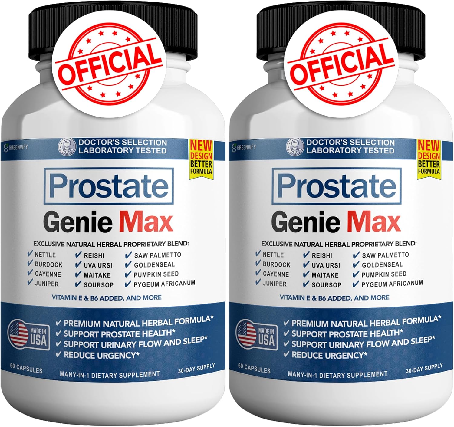 Prostate Genie Max - Natural Prostate Support Supplement | Promotes Urinary Health & Reduces Urgency | 120 Capsules | Made in USA (Pack of 2)