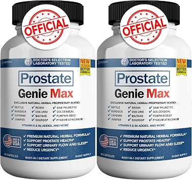 Prostate Genie Max - Natural Prostate Support Supplement | Promotes Urinary Health & Reduces Urgency | 120 Capsules | Made in USA Pack of 2