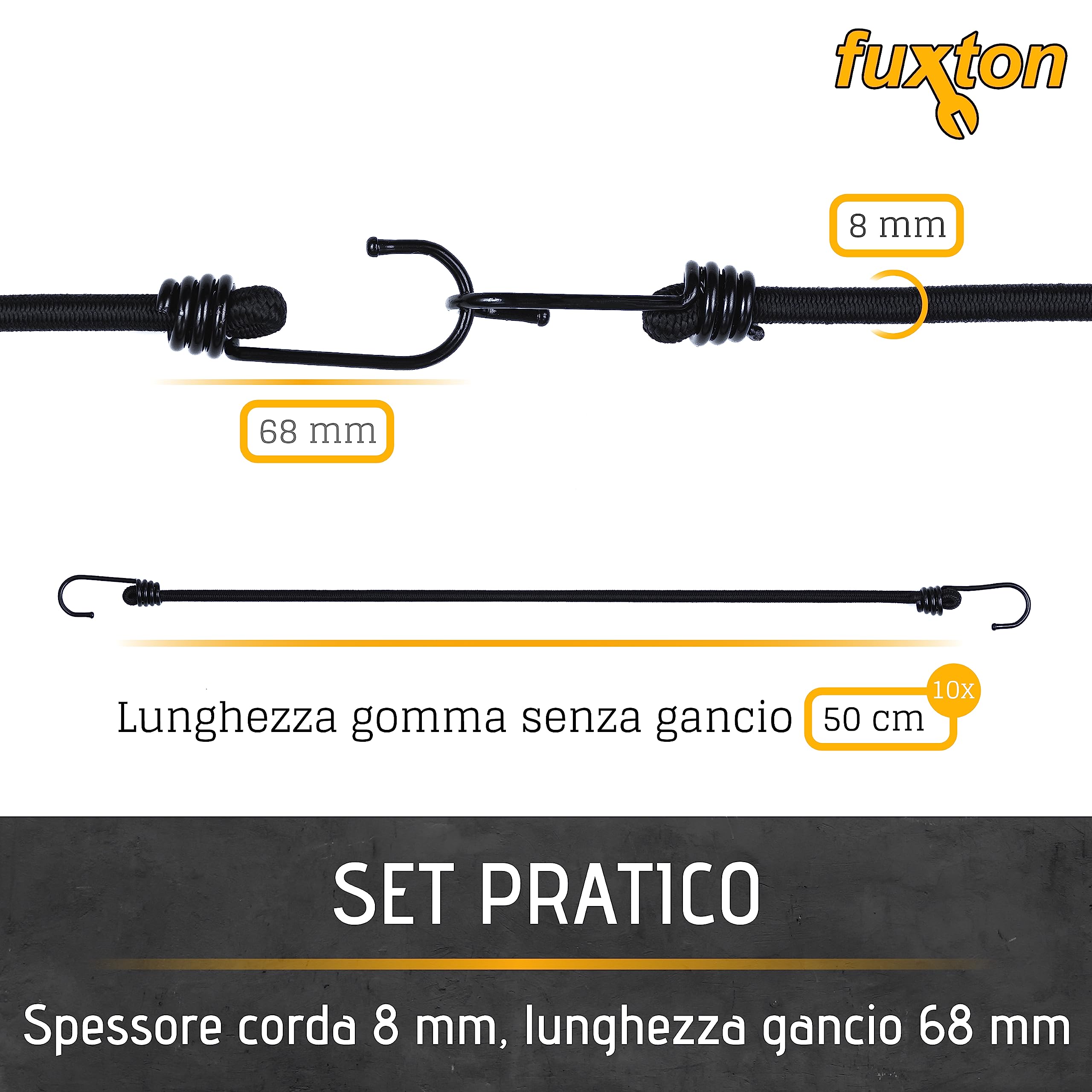 10 Cinghie Elastiche Con Ganci - Tendibagagli Per Auto, Moto, Bici, Campeggio, 26.5cm Cadauna - Foto 10