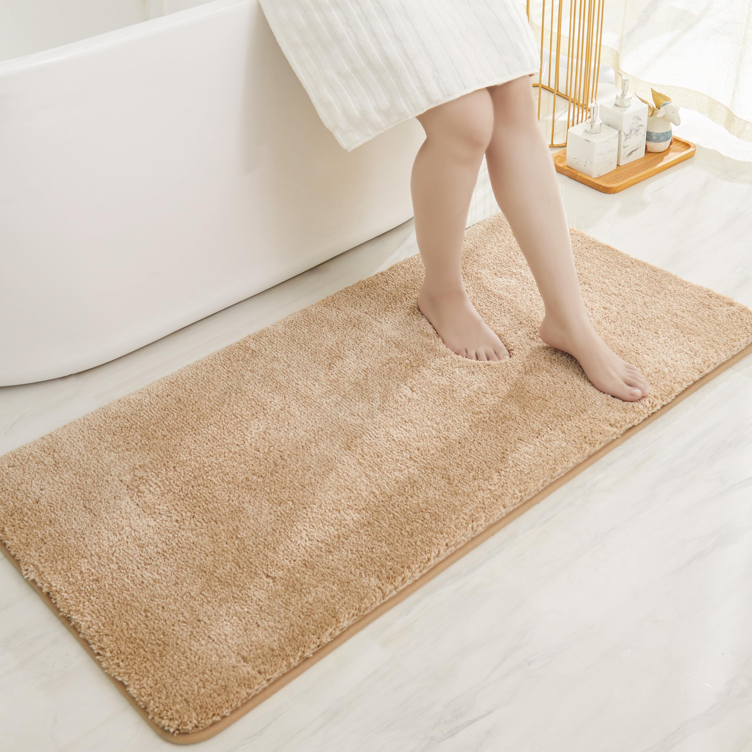 COSYHOMEER Extra Thick Bath Rugs for Bathroom Non Slip Bath Mat 24x48 Beige | Water Absorbent Plush Shaggy,Soft Machine Washable Bathroom Rugs for Floor Tub Shower,Micro Polyester,Non Skid TPR Backing-image-35