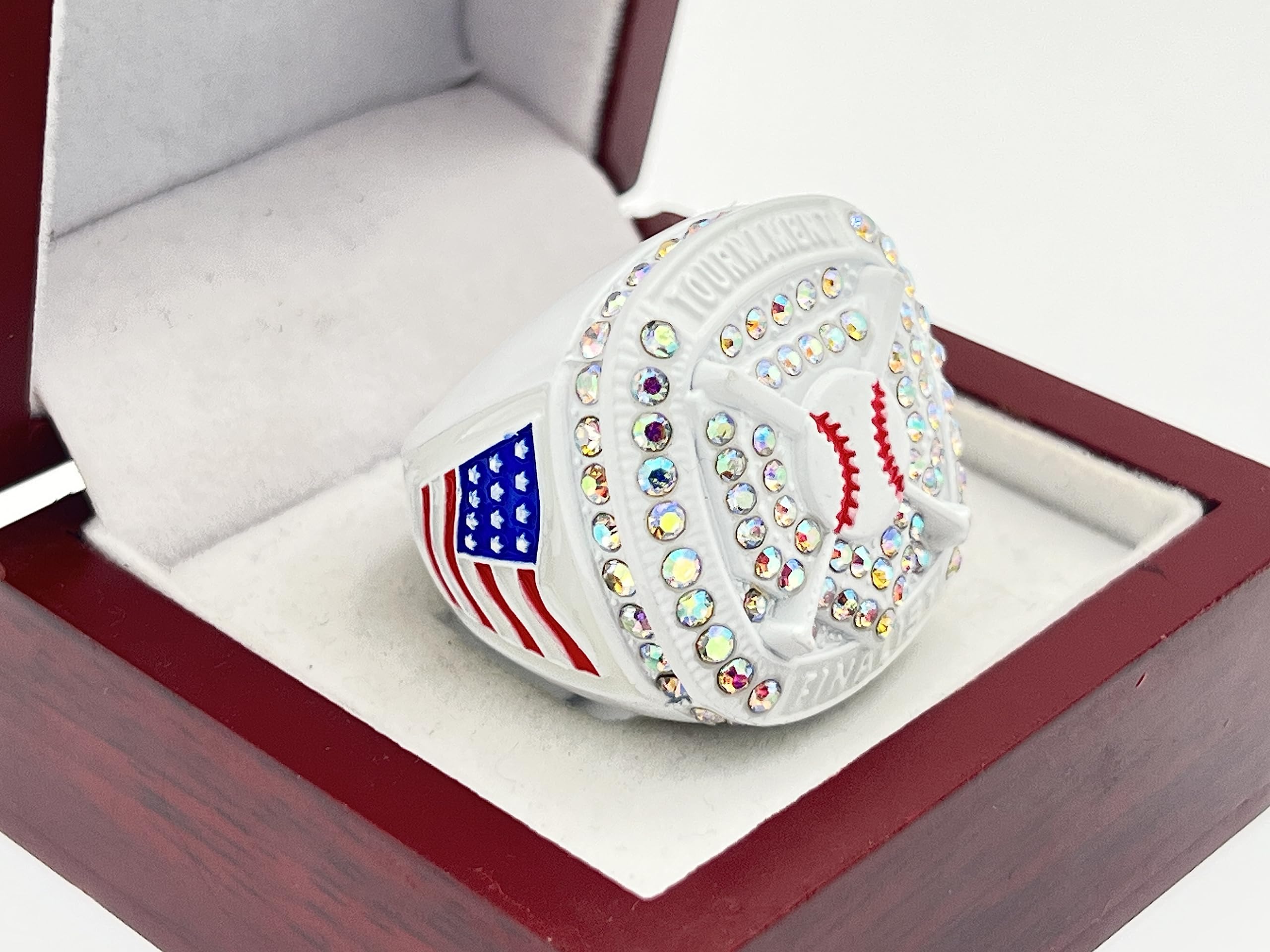 Discount Sports Rings HOME PLATE FINALIST RING — WHITE BODY, PRISMATIC STONES WHITE PAINT Premium Softball Baseball Ring/Player/Team Awards/Tournament Ring (1)