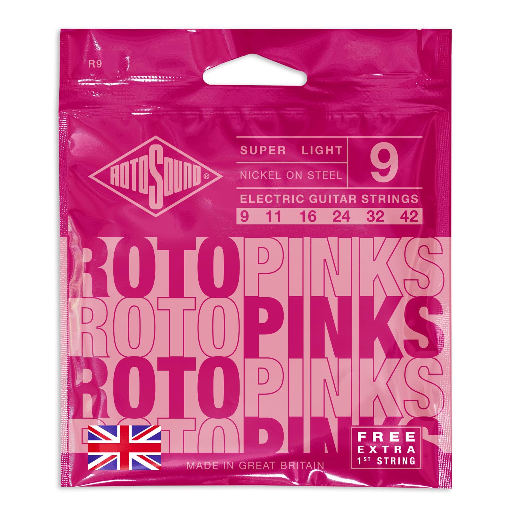 Rotosound Pinks Super Light Electric Guitar String Set 9-42 R9 FREE EXTRA 1st ST