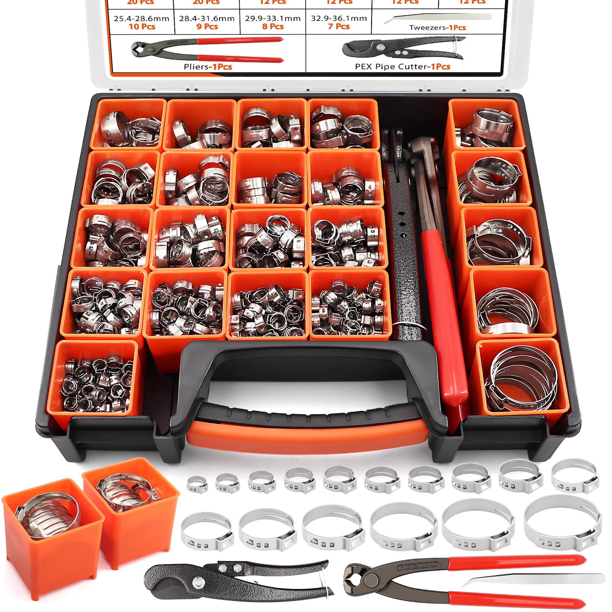 560PCS Single Ear Hose Clamp Kit w/Crimping Pliers for Auto,PEX Plumbing,RV | 22 Sizes (5…