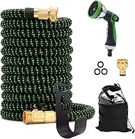 Mangueira De Jardim Retrátil De 30 Metros Com Pulverizador De 10 Bicos Funcionais, Mangueira Elástica Retrátil Leve E Flexível Com Núcleo De Látex Dobrável Durável E Conexões De Latão Sólido, Verde