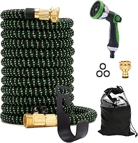 Mangueira De Jardim Retrátil De 30 Metros Com Pulverizador De 10 Bicos Funcionais, Mangueira Elástica Retrátil Leve E Flexível Com Núcleo De Látex Dobrável Durável E Conexões De Latão Sólido, Verde