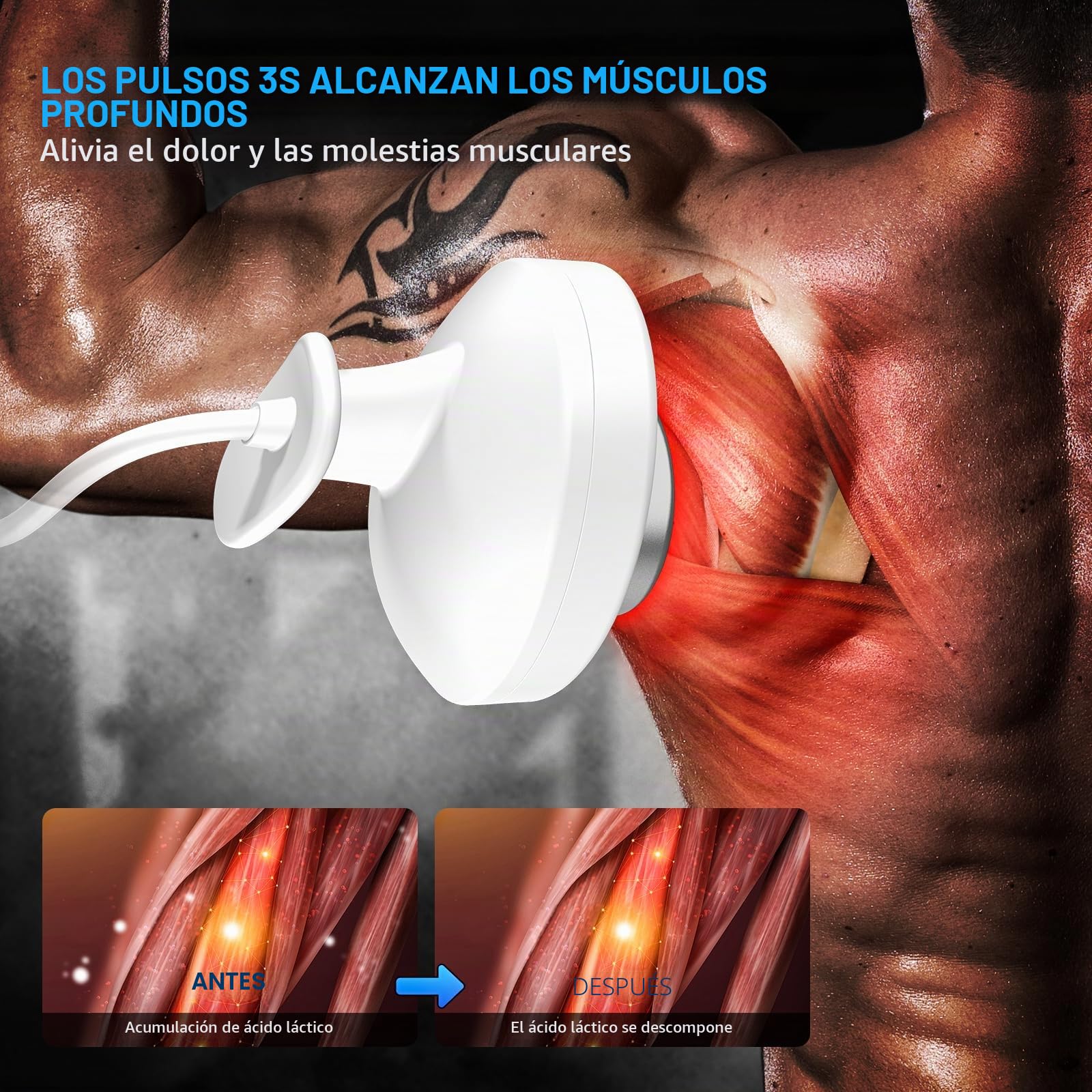 Máquina de Terapia de Ultrasonido, Dispositivo de Masaje Portátil Para Alivio Muscular y Articular, 3 Niveles Dispositivo Masajeador de Fisioterapia Ultrasónica Para Uso (Blanco-CS03)