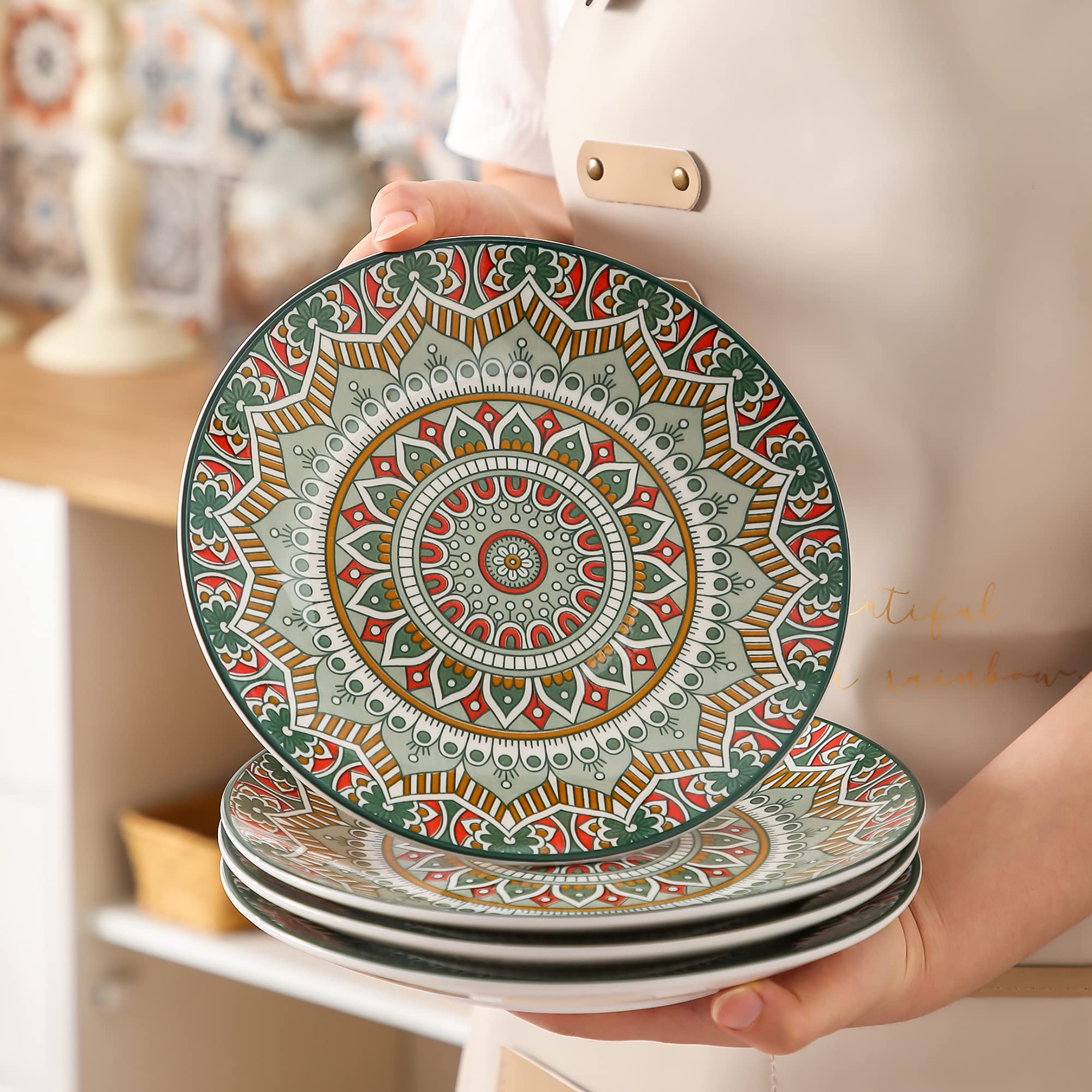 Tafelservice Kuchenteller, vancasso Dessertteller Porzellan, 12 teiliges Kuchenteller Set, MANDALA Serie Ø 21,2 cm Flachteller für Frühstück, böhmischer Stil