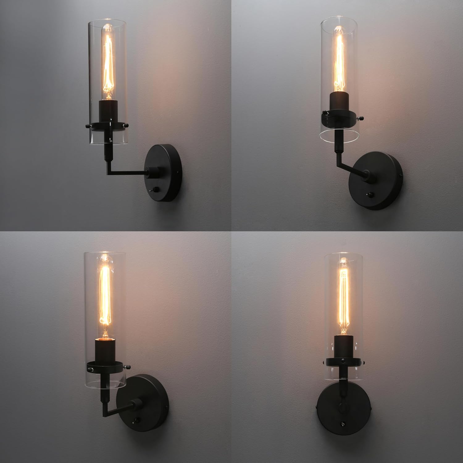 Phansthy Wall Sconces with Switch Set of 2, Modern Bathroom Sconce Wall Lighting Vanity Light with Clear Glass, Wall Mount Lights for Living Room Corridor Mirror Bedroom Stairs (Black 2 Pack)