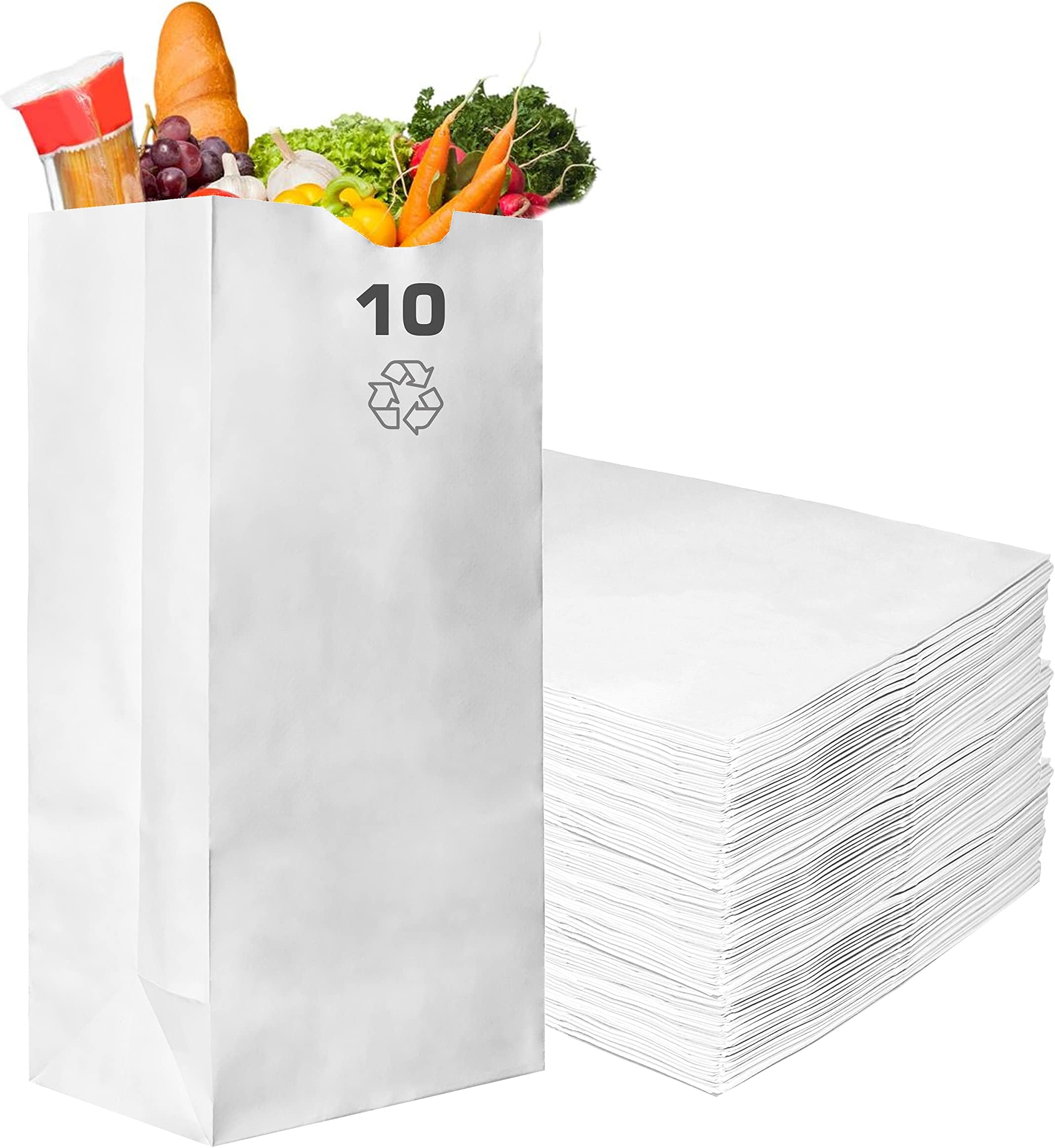 Paper Lunch Bags 10 Lb White Paper Bags 10LB Capacity - Kraft White Paper Bags, Bakery Bags, Candy Bags, Lunch Bags, Grocery Bags, Craft Bags - #10 Lunch Paper Bags / Kraft Paper Sacks by EcoQuality (100, #10 - 10LB)