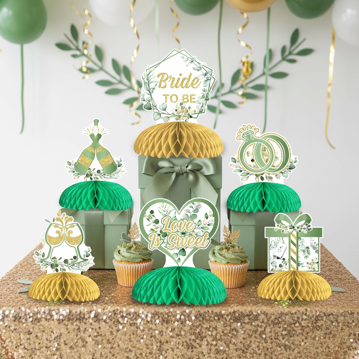 Jollyboom Greenery Bridal Shower Table Honeycomb Centerpieces 8pcs image 3