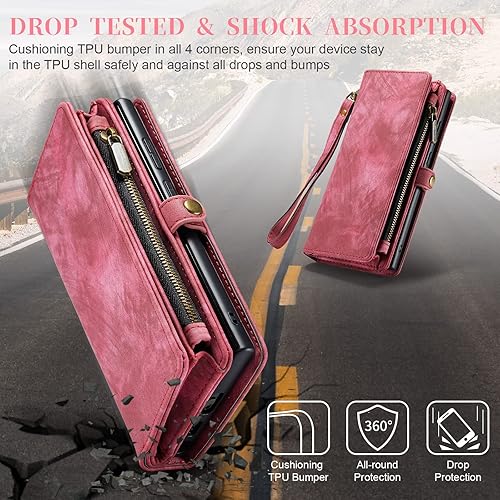Miniatura 7 de Asuwish Funda de teléfono para Samsung Galaxy S22 Ultra 5G con cremallera, protector de pantalla de vidrio templado y tarjetero abatible, accesorios
