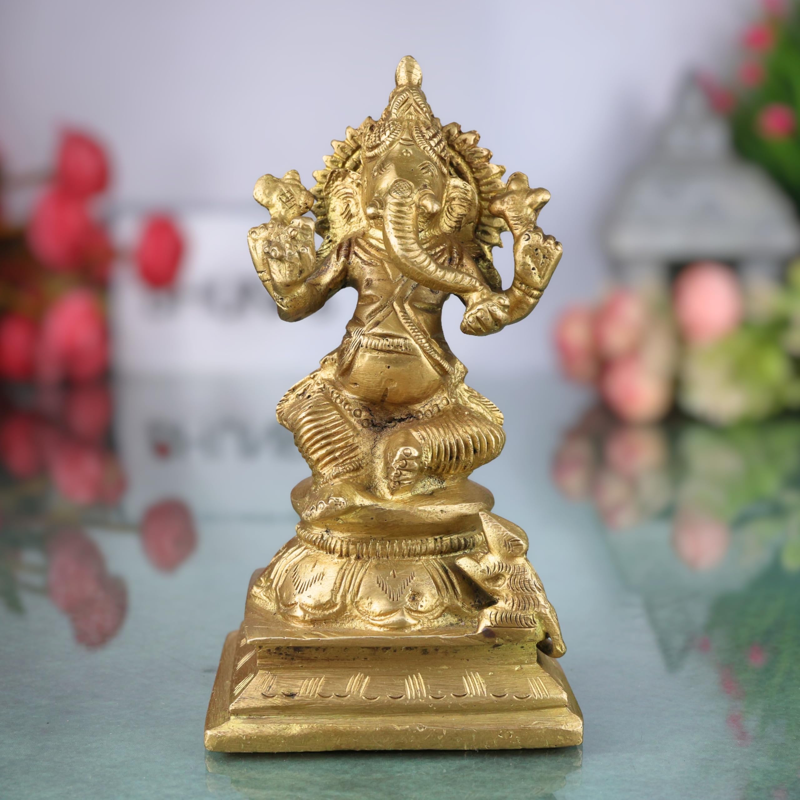 Vinayaka Ganapati Murti realizzato a mano in ottone per Pooja, tempio, decorazione per la casa e regali spirituali, oro, 12,7 cm, 1 pezzo, oro, 12,7 cm, 1 pezzo