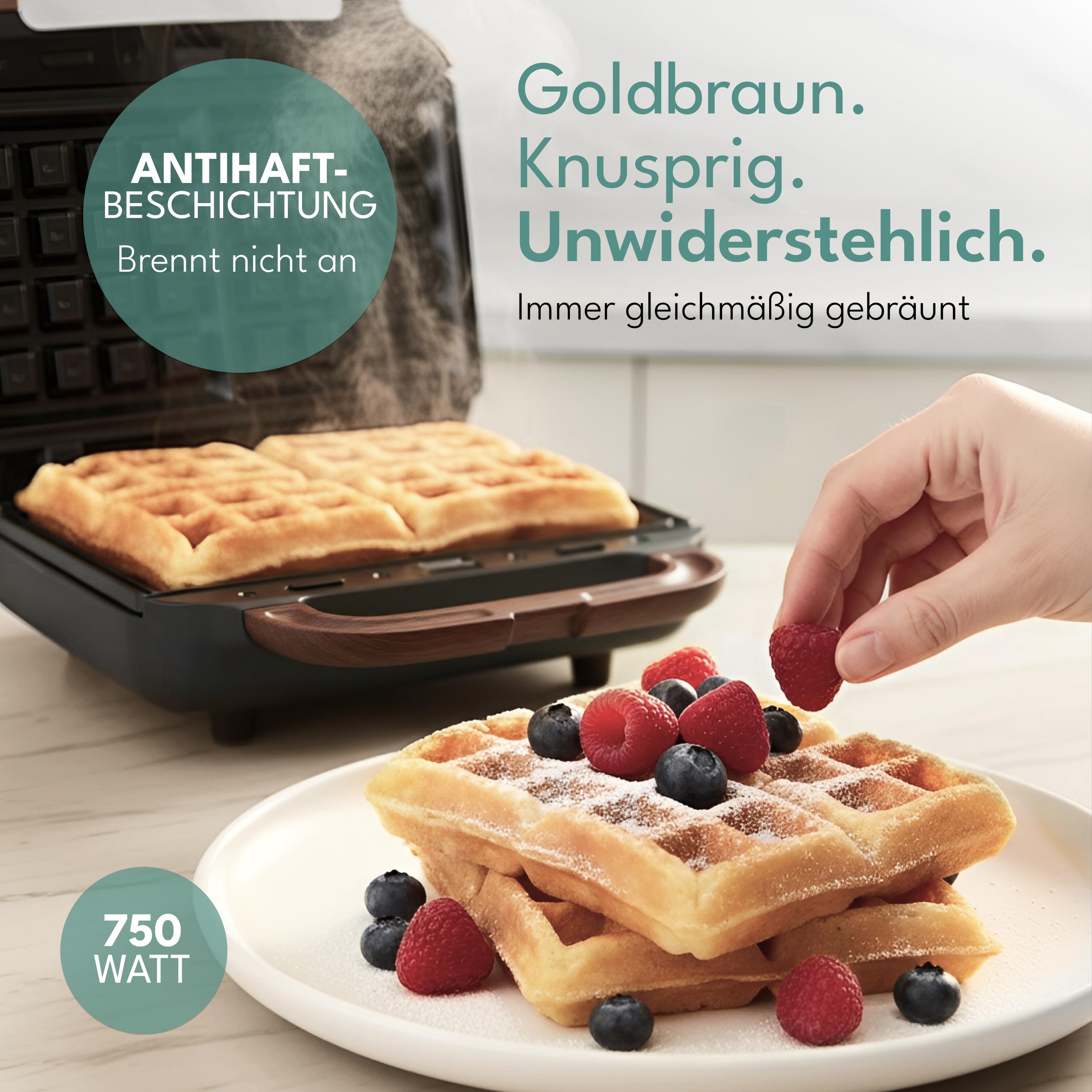 LEBENLANG Sandwichmaker 3 in 1 750W z 3 Einsätzen für Grill, Sandwich & Waffeln