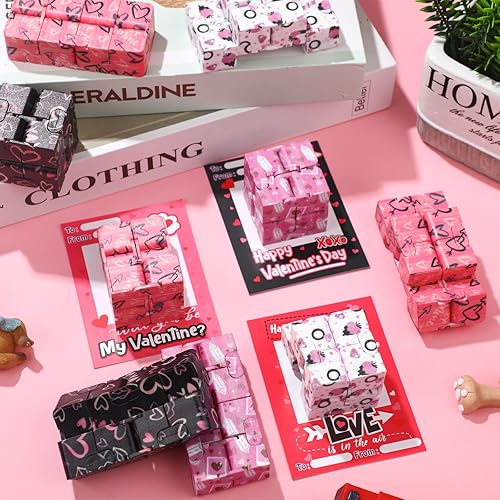 Miniatura 4 de Paquete de 24 cubos infinitos para el día de San Valentín con tarjetas y bolsas para el día de San Valentín, juguetes sensoriales, juguetes