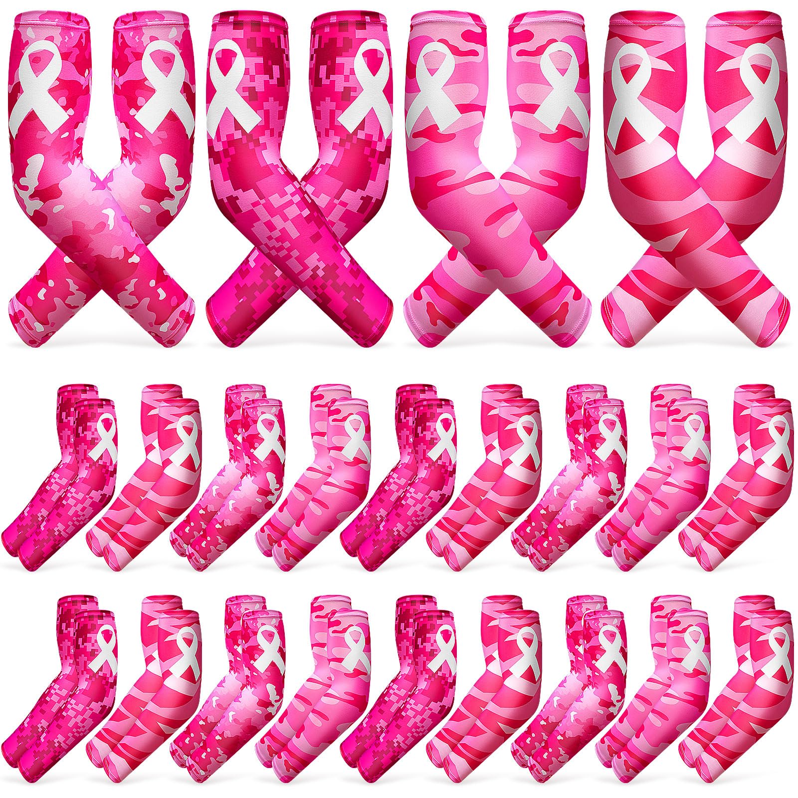 Xtinmee 24 pares de mangas de compresión para concienciación sobre el cáncer de mama, mangas de compresión para hombres y mujeres