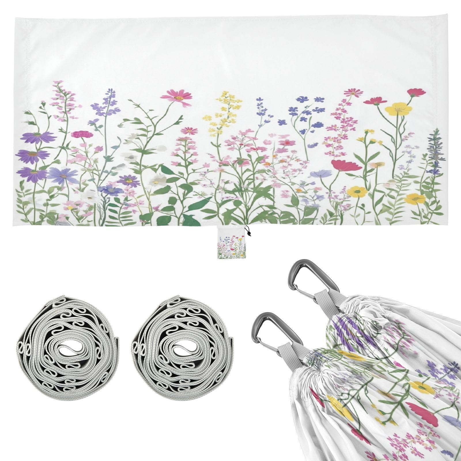 Haskirky Wildflowers Camping Hammock, Single Portable Hammocks with Tree Straps & Attached Carry Bag, 330Lbs Capacity Perfect for Outside Indoor Hiking Beach Backpack Travel