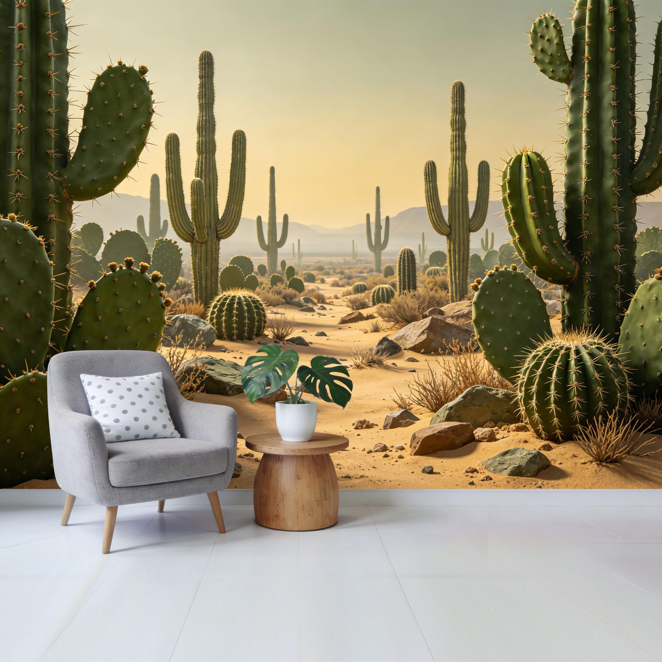 Qzlithotic Yq2605250964 Custom Size Wall Mural Botanical Desert Scenery Cactus Succulent Landscape Selfadhesive Wall Fabric Removable Wallpaper For Home Office Decor