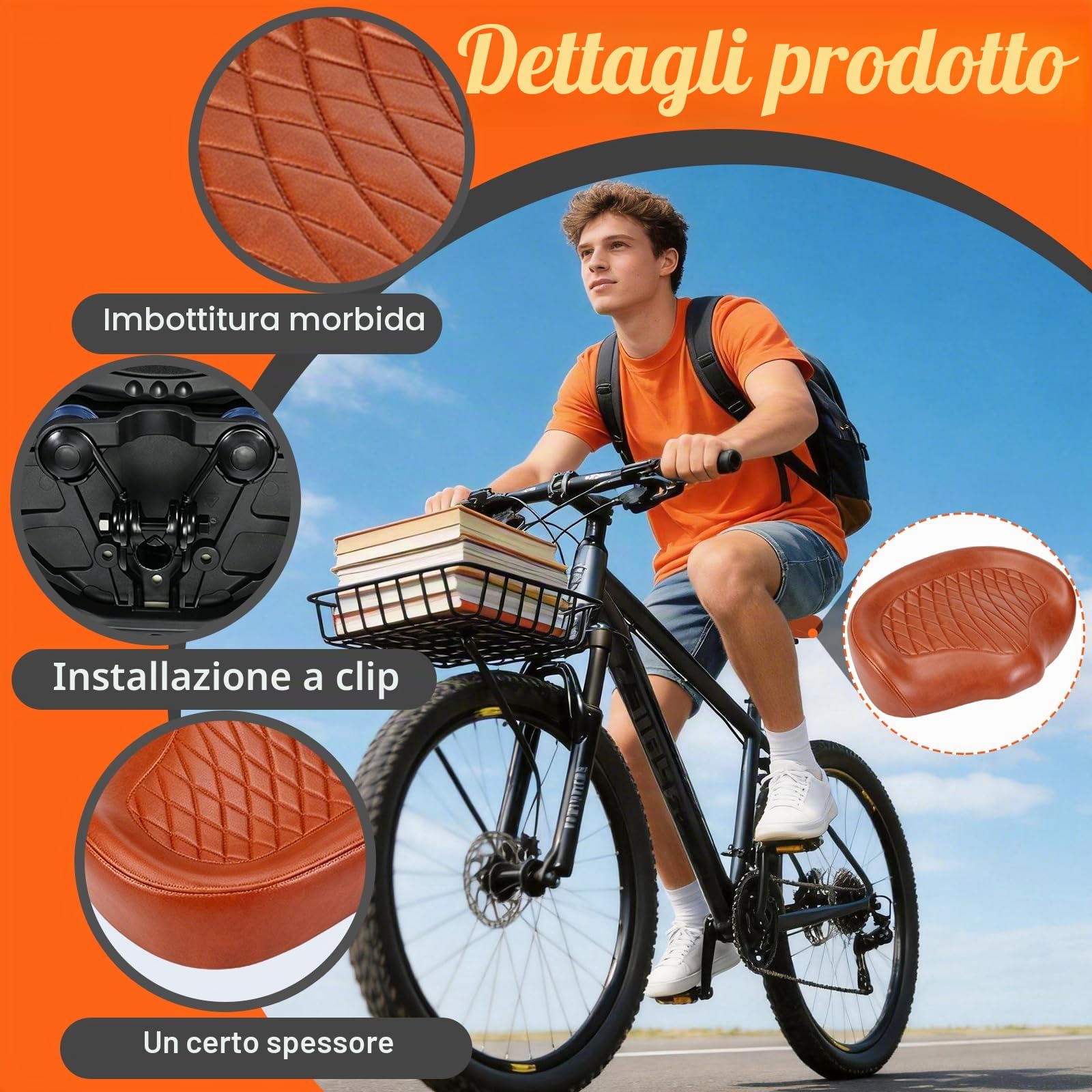 Sella per Bicicletta, Comoda Sella MTB Ergonomica Per Uomo e Donna Posti a Sedere Impermeabile e Ammortizzante per Bici da Città Mountain Bike Cyclette Ed E-Bike (Marrone/Nera)