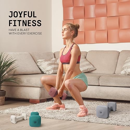 Miniatura 4 de Yes4All Juego de 2 mancuernas cuadradas de neopreno para mujereshombres, juego de 2, 2 libras a 20 libras con 4 colores, antirollo, mancuernas
