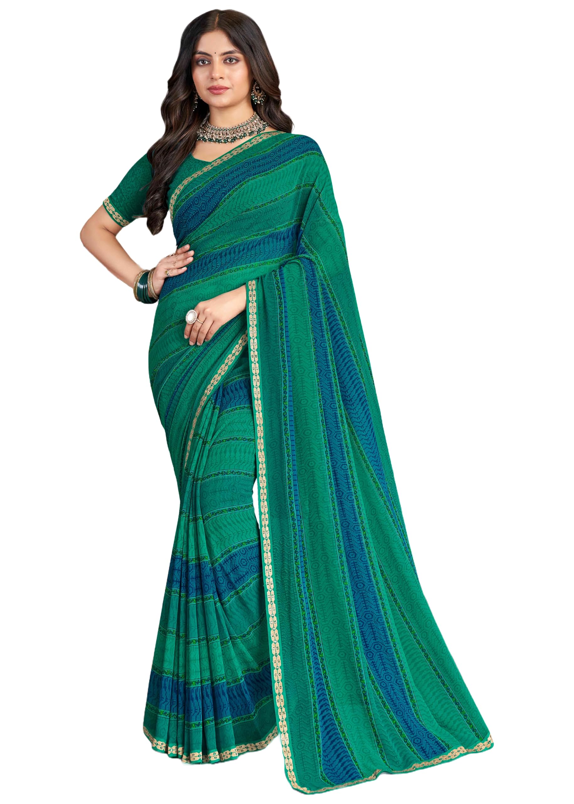 laxmipati sarees Laxmipati Mala Traditional Printed Georgette Saree in Sea Green Color with Unstitched Blouse-picture-30