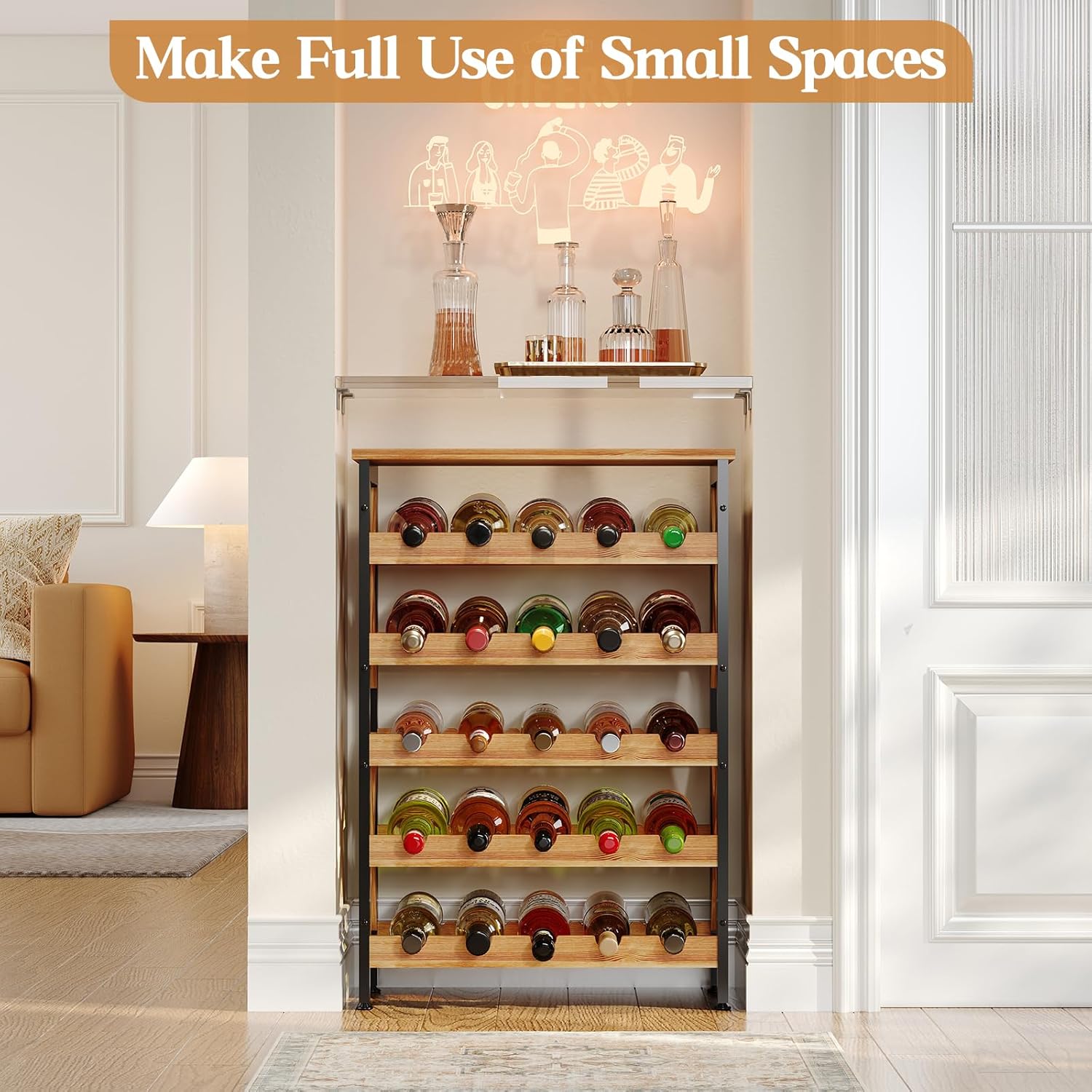 25 Bottle Wine Rack Freestanding Floor Rustic Wine Holder Stand 5 Tier Wobble-Free Tall Wine Racks Wine Large Display Storage Shelf for Cellar Kitchen 21.6''L x 10.6''W x 31.8''H