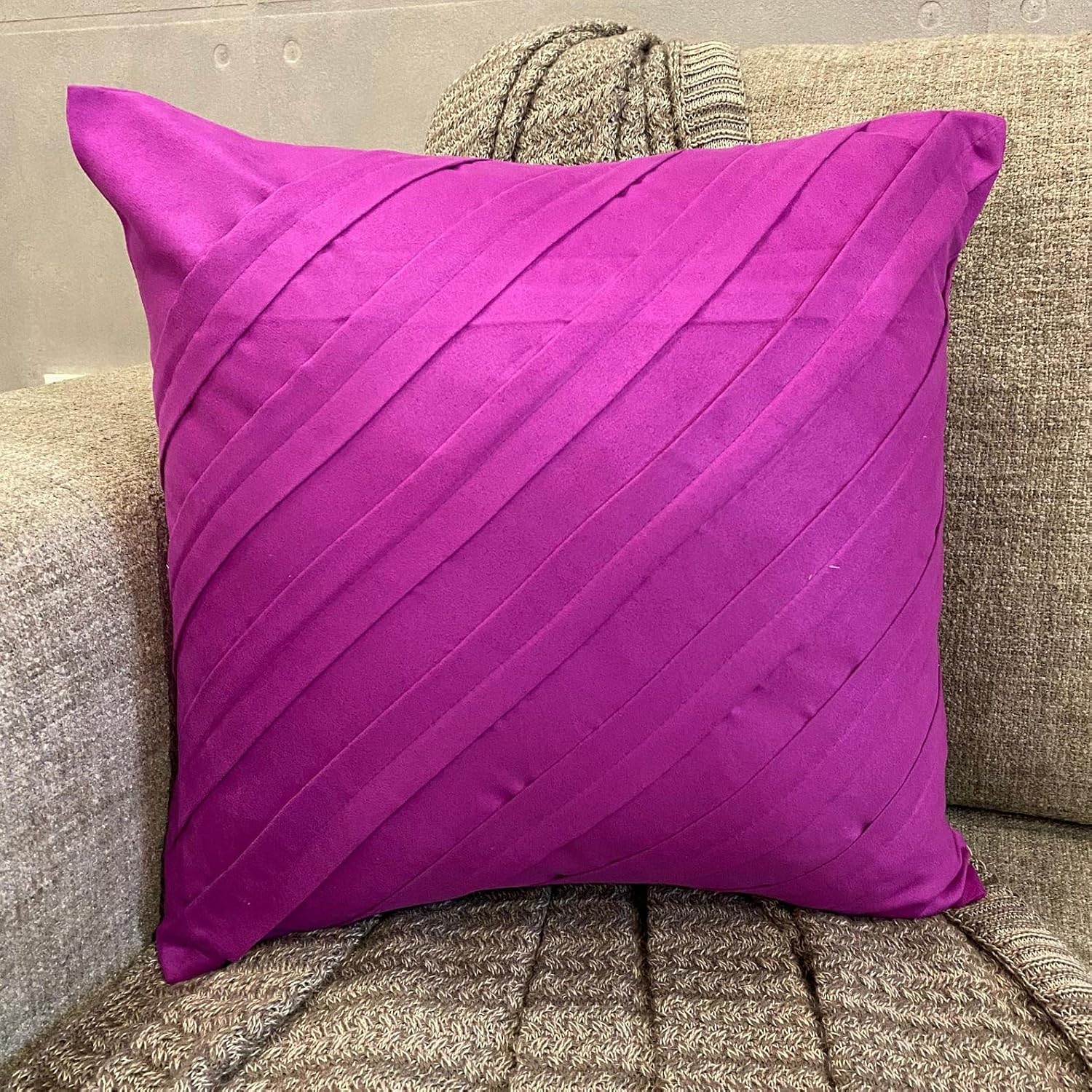 The HomeCentric Pillow Covers, Fandango Pink Pillow Covers 16x16 inch (40x40 cm) Suede Accent Throw Pillows, Solid Color, Pintucks, Textured, Contemporary Couch Pillow - Contemporary Fandango