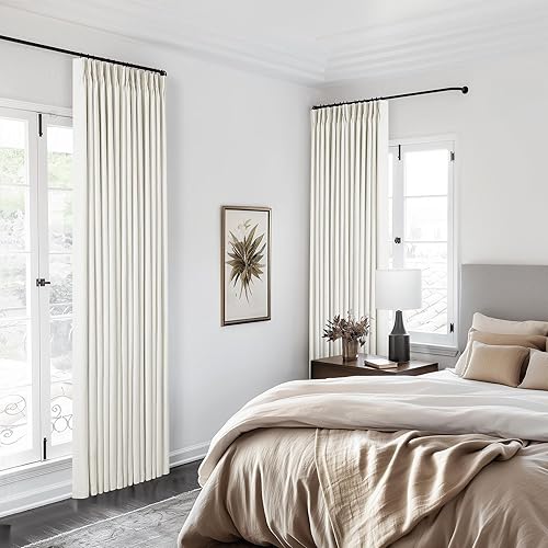 Miniatura 8 de Cortinas opacas de lino con pliegues pinzados de 90 pulgadas, 2 paneles para sala de estar, crema natural, cortinas 100% opacas de 90 pulgadas