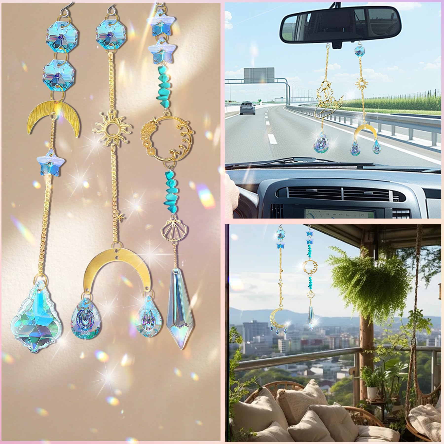 VEEKAY Atrapasoles Cristal Colgante,425 Piezas DIY Kits para Hacer atrapasoles,DIY Bola de Cristal Prisma con Cuentas/Cadenas/Anillos,Colgante de Cristal Arcoíris para Ventana Jardin Fiesta Decor