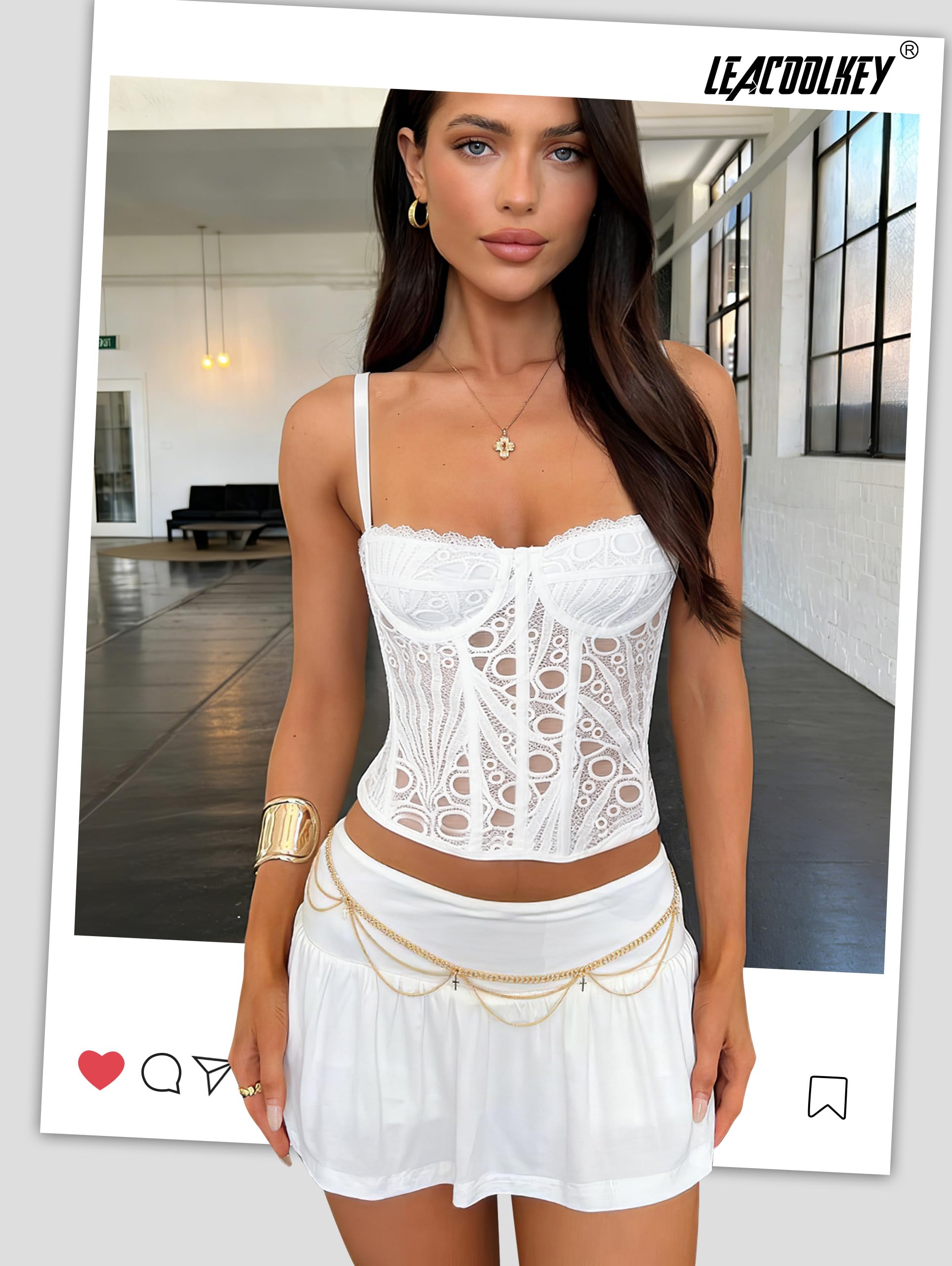 LEACOOLKEY Corset pour femme, bustier sexy en dentelle et maille, haut court avec bretelles pour sorties, soirées, rendez-vous et fêtes