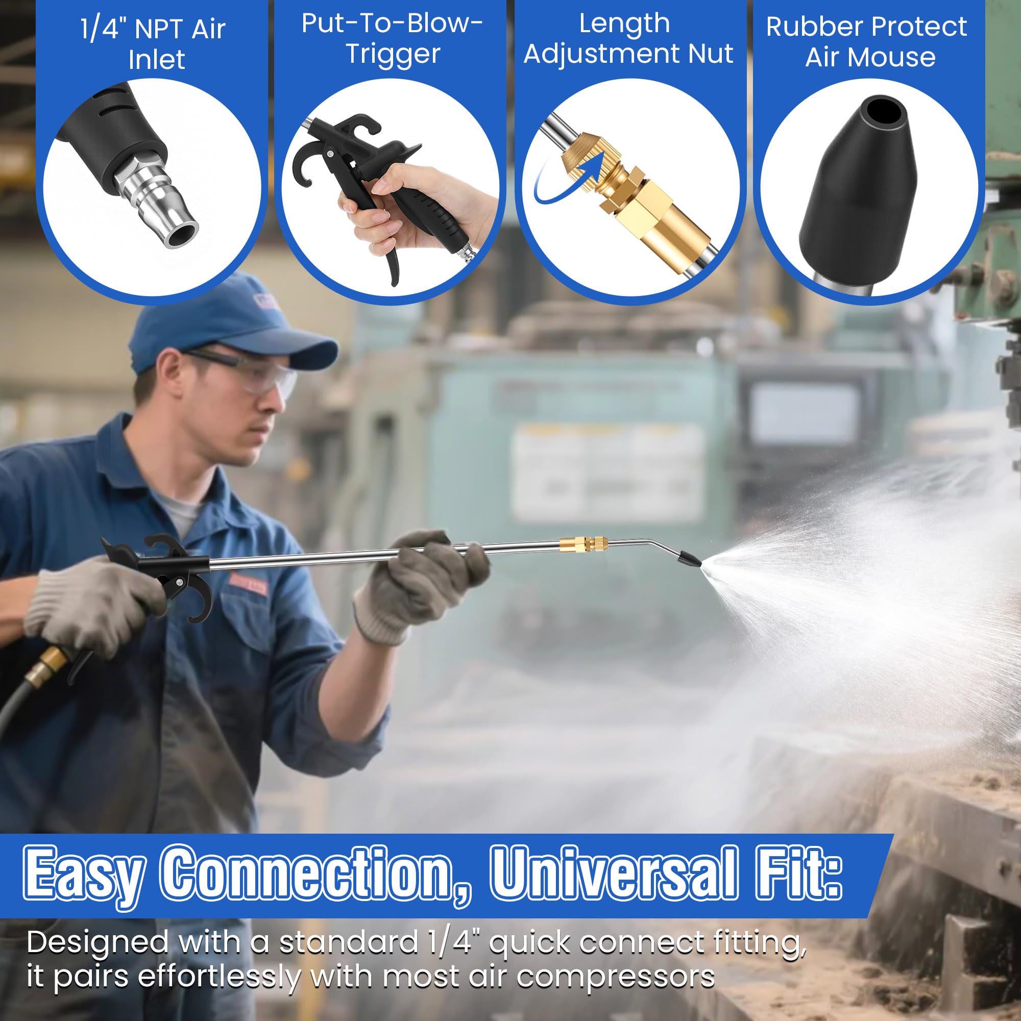 Pistola ad aria ad alta pressione, prolunga da 69-106 cm, ugello ad aria lunga con ingresso NPT da 1/4" e impugnatura a leva, strumento pneumatico industriale resistente per accessori per