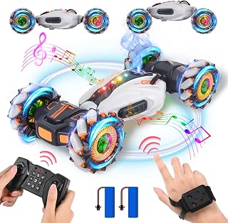 FORMIZON Coches Teledirigidos, Coche RC Drift Car Todo Terreno, Coche Teledirigido Mano, 2,4 GHz 4WD 360° RC Car Stunt Car con Spray, Música y Luz, Rotación Offroad Drift Regalo para Niños-Azul