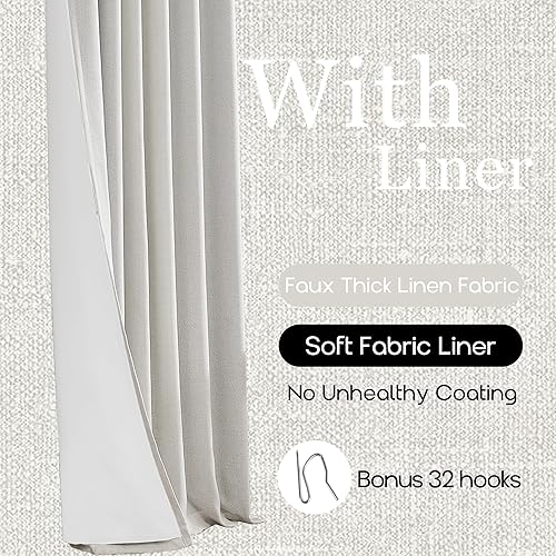 Miniatura 5 de Cortinas grandes de 120 pulgadas de largo para sala de estar, cortinas opacas grandes de lino de tamaño extra de 100 pies de largo, cortinas grandes