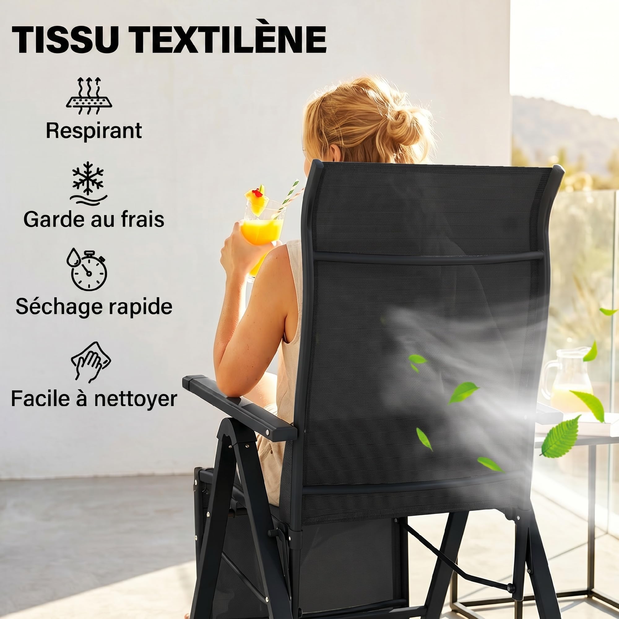 Outsunny Sedia a Sdraio Pieghevole Reclinabile, Poltrona Relax da Giardino con Schienale Regolabile in 9 Posizioni, Cuscino Lombare, per Giardino, Terrazza o Piscina, Nero