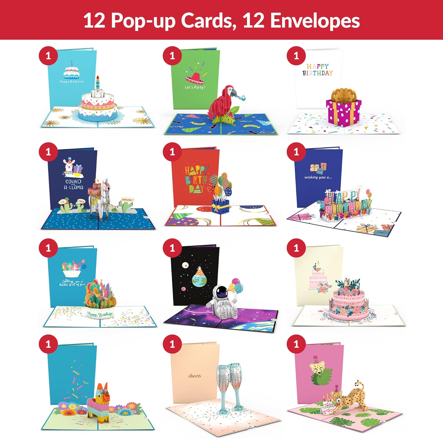 Lovepop 12-Pack - EOL 3D Pop-Up Birthday Card - for Him, Her, Kids, Boys, Girls, Men, Women - Funny Greeting Card - Cake Card